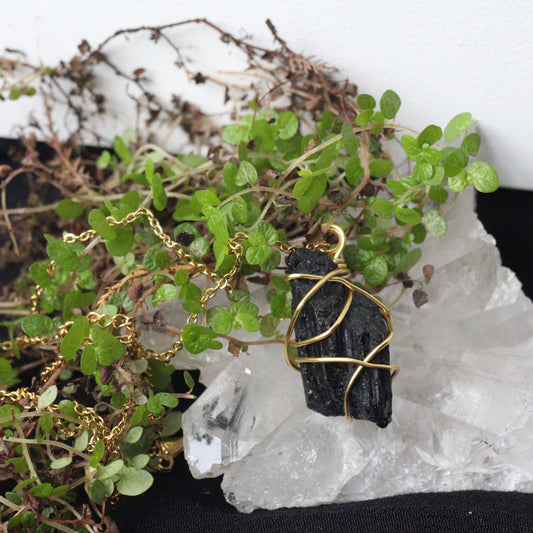 Black tourmaline Gold Necklace