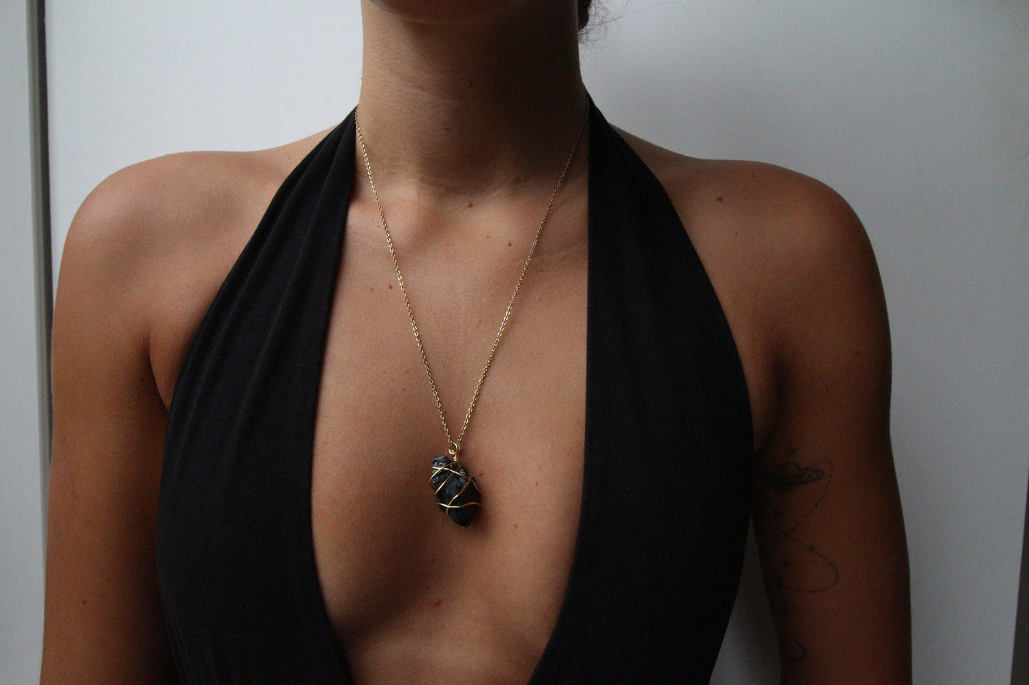 Black tourmaline Gold Necklace