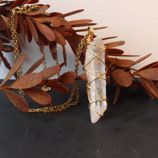 Clear Quartz Large Gold Necklace