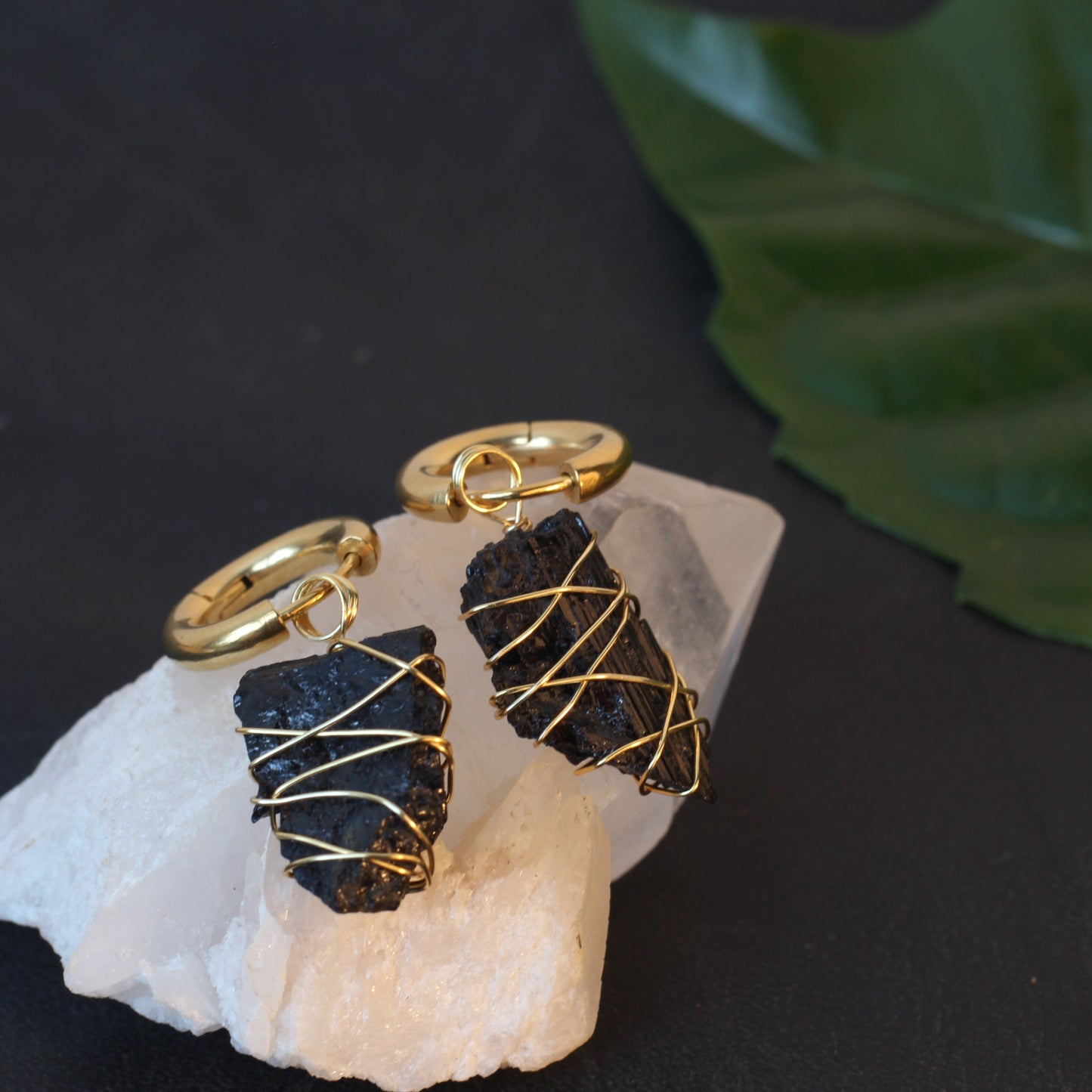 Black Tourmaline Gold Earrings