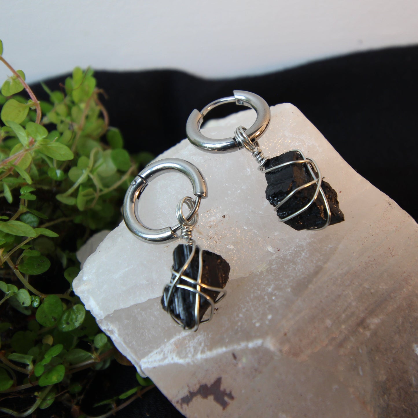 Black Tourmaline Mini Silver Earrings