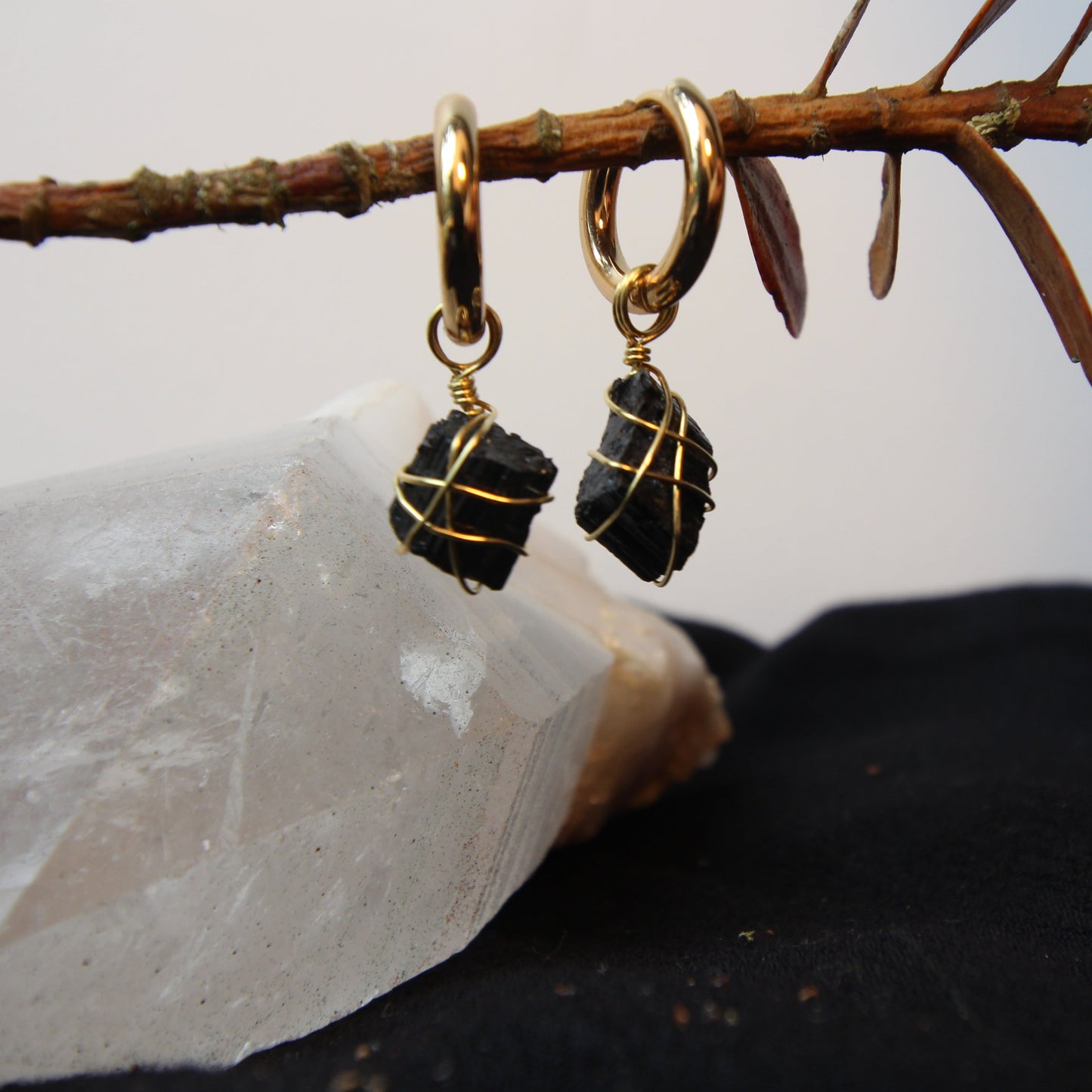 Black Tourmaline Mini Gold Earrings