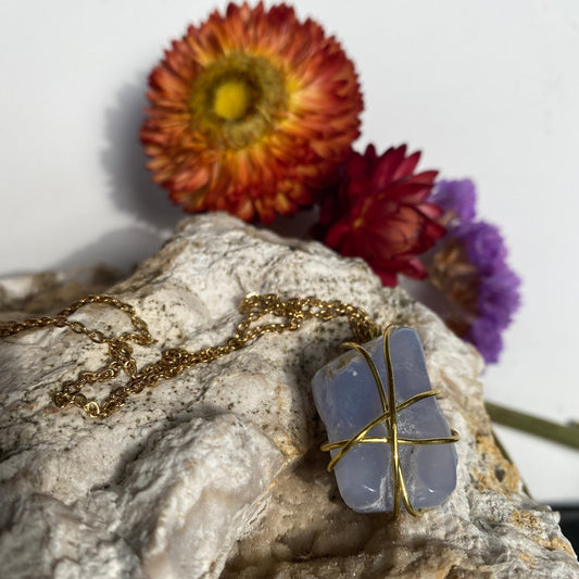 Blue Chalcedony Gold Necklace