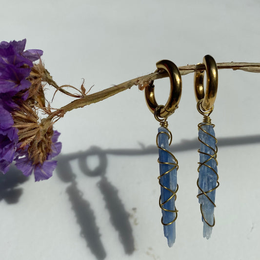 Blue Kyanite Gold Earrings