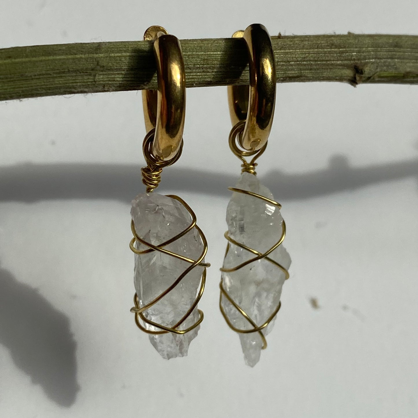 Clear Quartz Gold Earrings