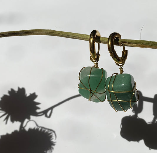 Green Aventurine Gold Earrings