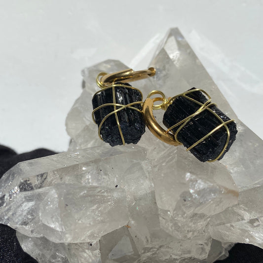 Black Tourmaline Gold Earrings