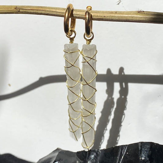 Selenite Large Gold Earrings