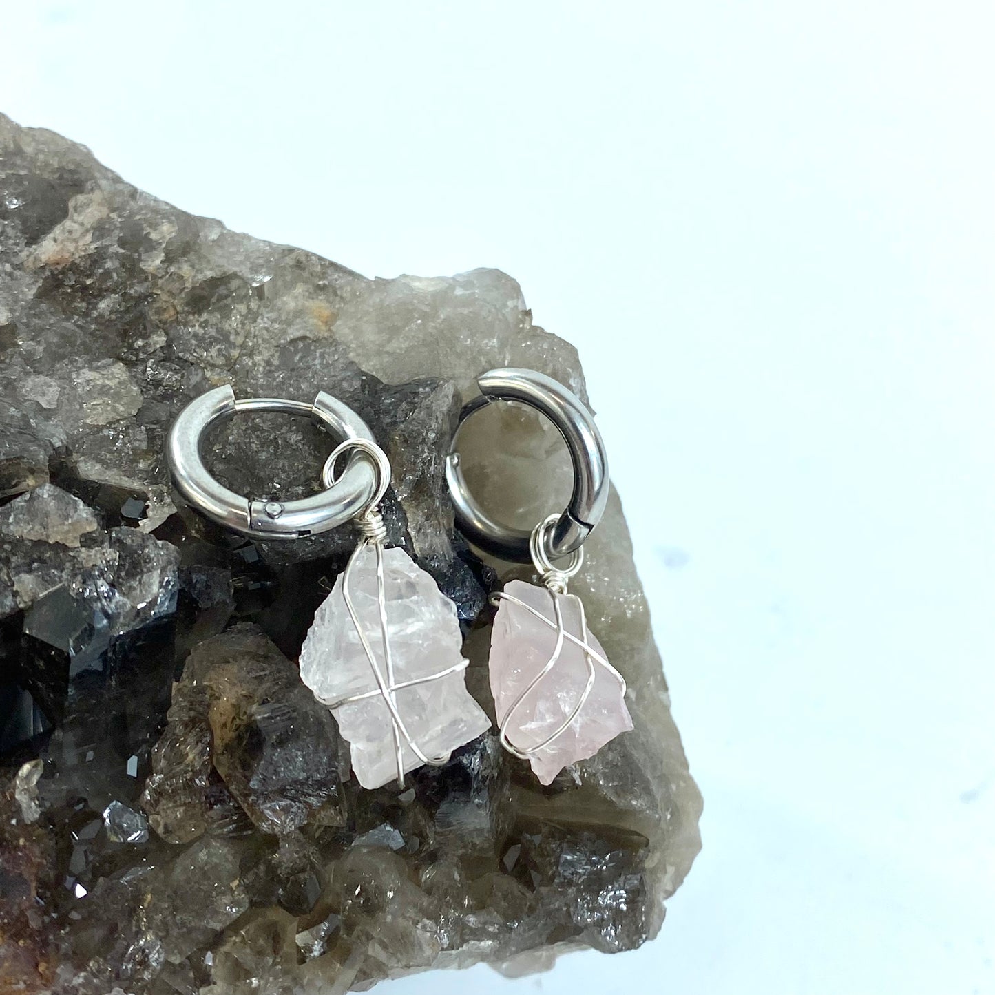 Rose Quartz Silver Earrings