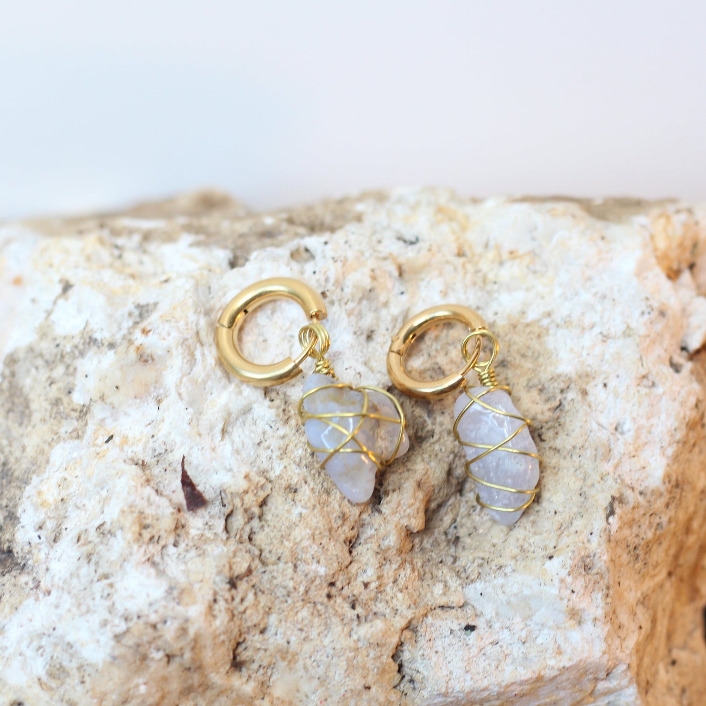 Blue Chalcedony Gold Earrings