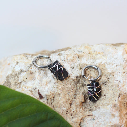 Black Tourmaline Silver Earrings