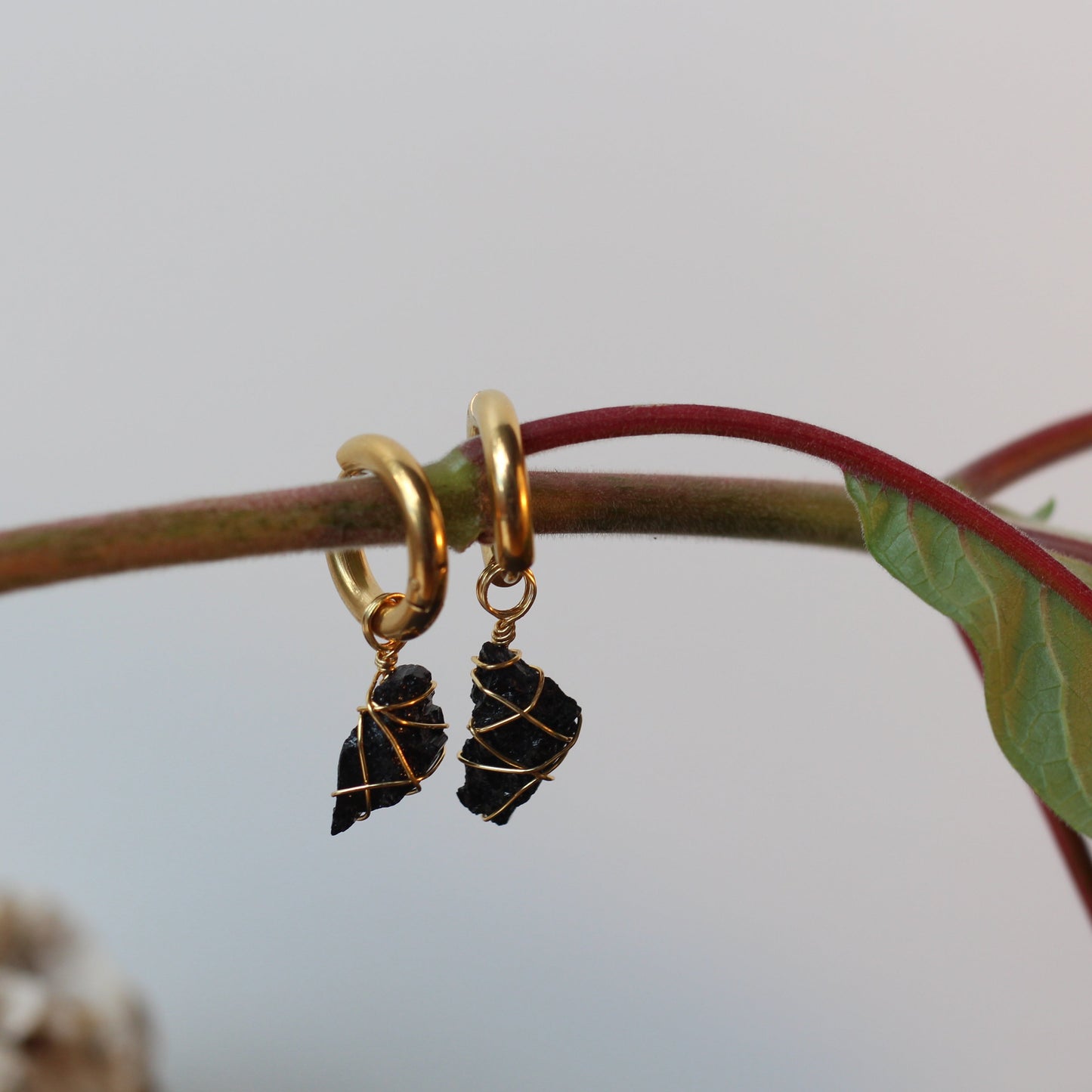 Black Tourmaline Mini Gold Earrings