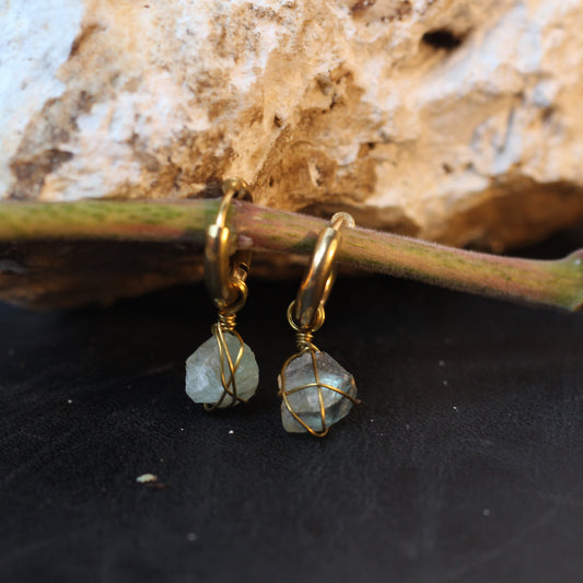 Green Fluorite Mini Gold Earrings