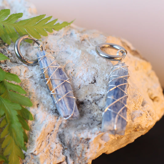 Blue Kyanite Large Silver Earrings