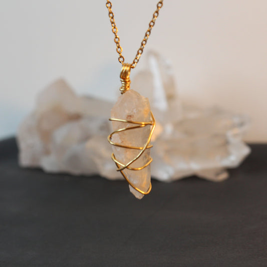 Clear Quartz Gold Necklace