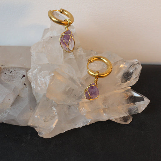 Amethyst Mini Gold Earrings