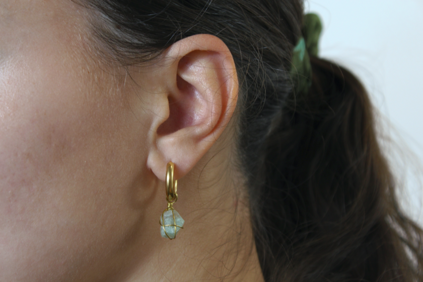 Green Fluorite Mini Gold Earrings