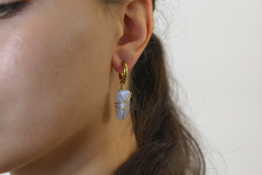 Blue Chalcedony Gold Earrings