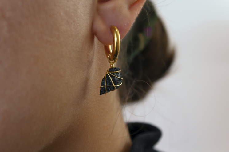 Black Tourmaline Mini Gold Earrings